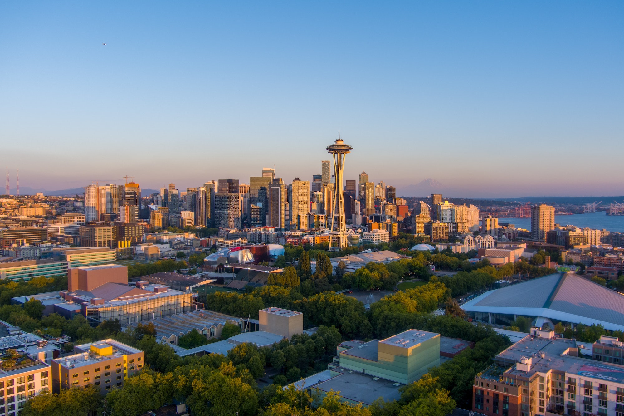 Seattle skyline at sunset photo